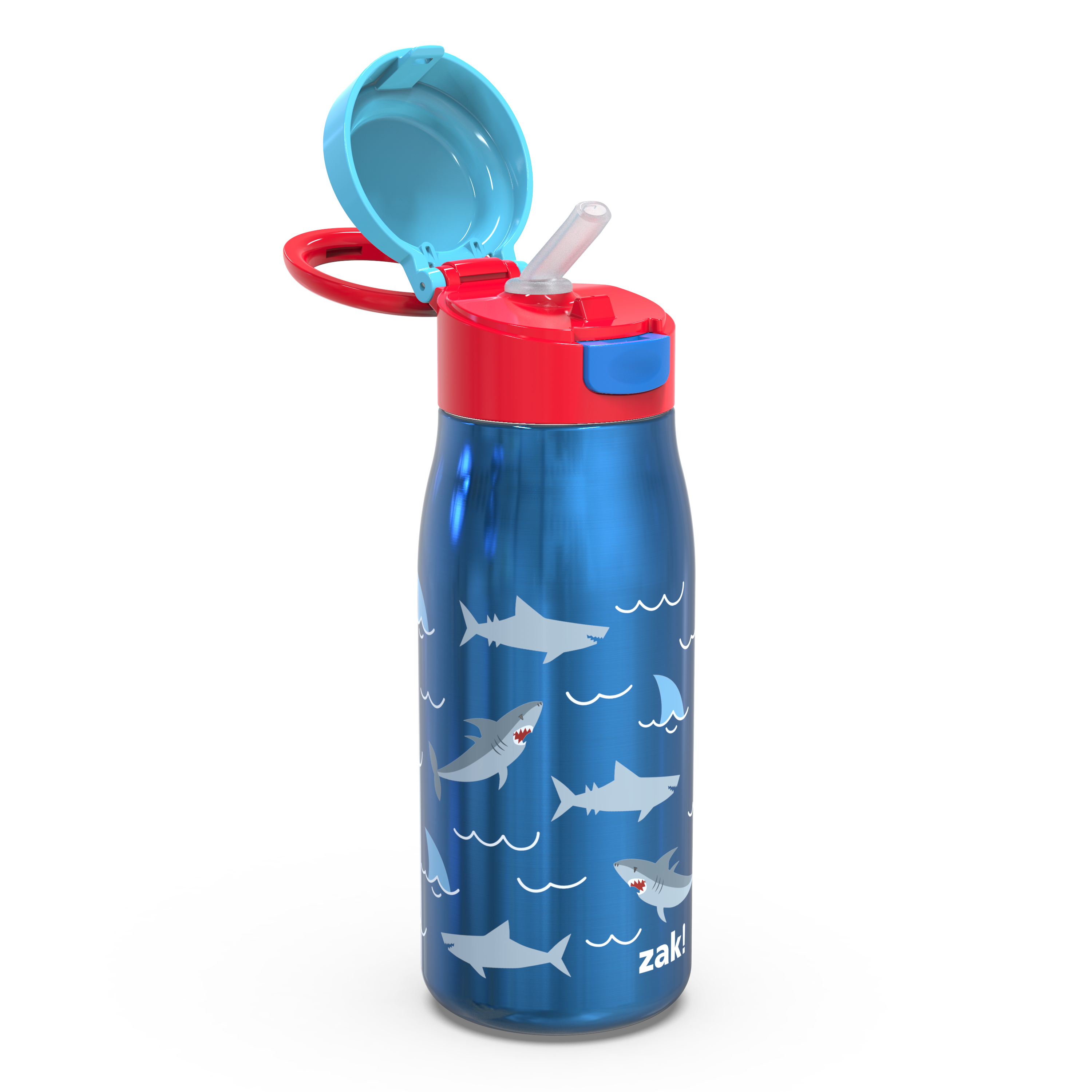 Zak Designs 13.5 Ounce Stainless Steel Insulated Water Bottle, Sharks