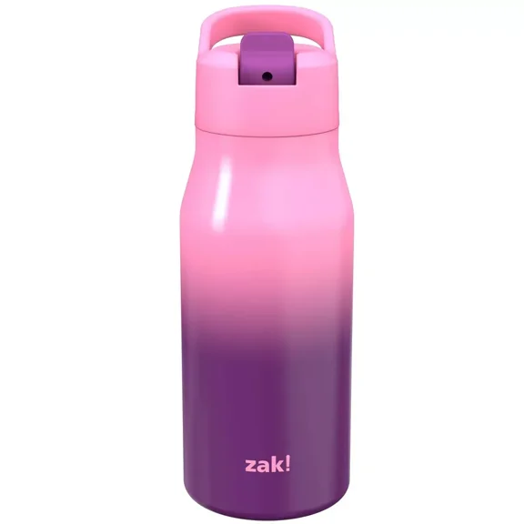Zak Designs 14 fl oz Double Walled Stainless Steel Tranquility Straw Bottle - Light Pink