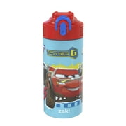 Zak Designs 14 oz Disney Pixar Cars Double Wall Vacuum Insulated Thermal Kids Water Bottle, 18/8 Stainless Steel, Flip-Up Straw Spout, Locking Spout Cover, Durable Cup for Sports or Travel
