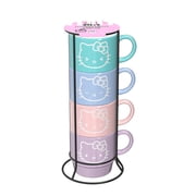 Zak Designs 14oz 4pc Hello Kitty Ceramic Stacking Mugs in Wire Rack