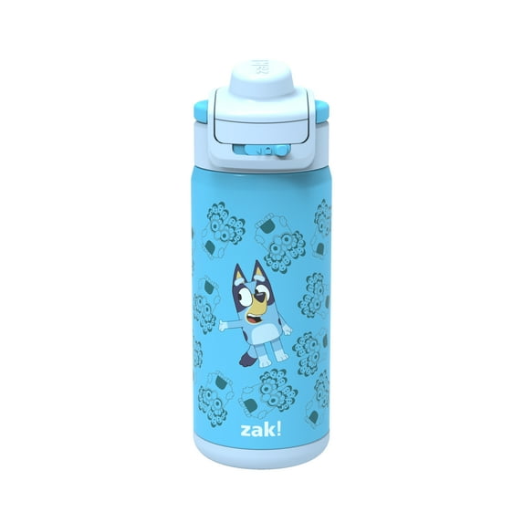 Zak Designs 14oz Bluey Kids Straw Water Bottle, Stainless Steel Vacuum Insulated Lincoln Bottle with Easy-Open Locking Spout Cover for Travel, Built in Carry Handle