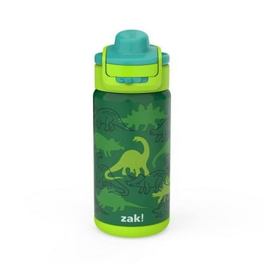 Zak Designs 14oz Dino Camo Kids Straw Water Bottle, Stainless Steel Vacuum Insulated Lincoln Bottle with Easy-Open Locking Spout Cover for Travel, Built in Carry Handle
