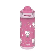Zak Designs 14oz Hello Kitty Kids Straw Water Bottle, Stainless Steel Vacuum Insulated Lincoln Bottle with Easy-Open Locking Spout Cover for Travel, Built in Carry Handle