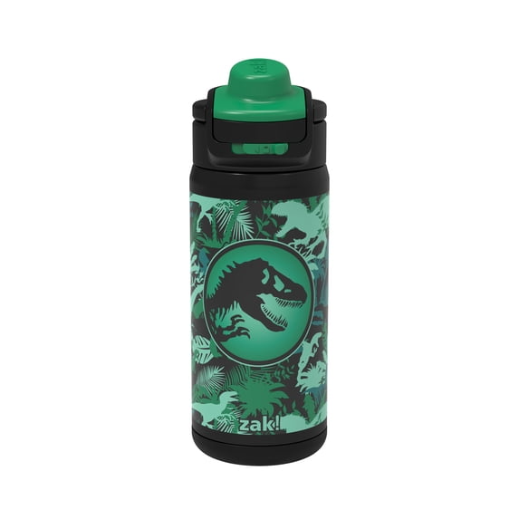 Zak Designs 14oz Jurassic Stainless Steel Lincoln Water Bottle with Carry Handle and Push Button Lid with Lock
