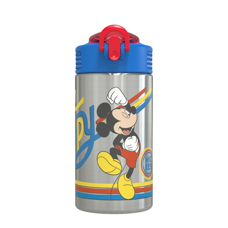 Zak Designs 15.5 oz Kids Water Bottle Stainless Steel with Push-Button  Spout and Locking Cover, Disney Mickey Mouse 