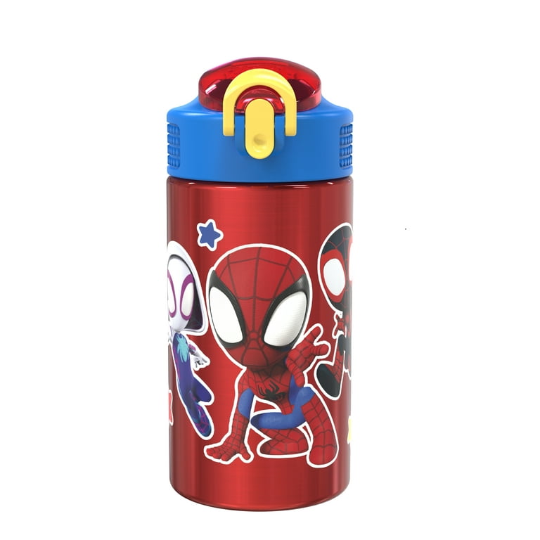 Zak Designs Marvel Spider-Man 188 Single Wall Stainless Steel Kids Water Bottle, Flip Straw Locking Spout Cover, Durable Cup for Sports or Travel 15