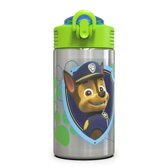 Zak Designs 15.5 oz Kids Water Bottle Stainless Steel with Push-Button Spout and Locking Cover, PAW Patrol Chase