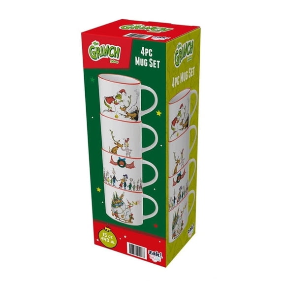 Zak Designs 15oz 4pk Stackable Ceramic Holiday Mugs in Gift Box - Grinch