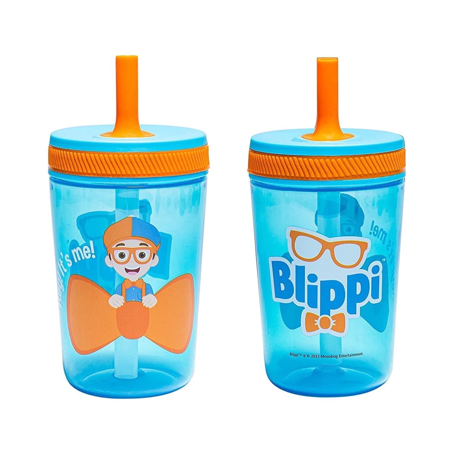Zak Designs 15oz Blippi Kelso Travel Straw Tumbler Plastic and Silicone with Leak-Proof Straw Valve for Kids, 2pcs Set, Blippi