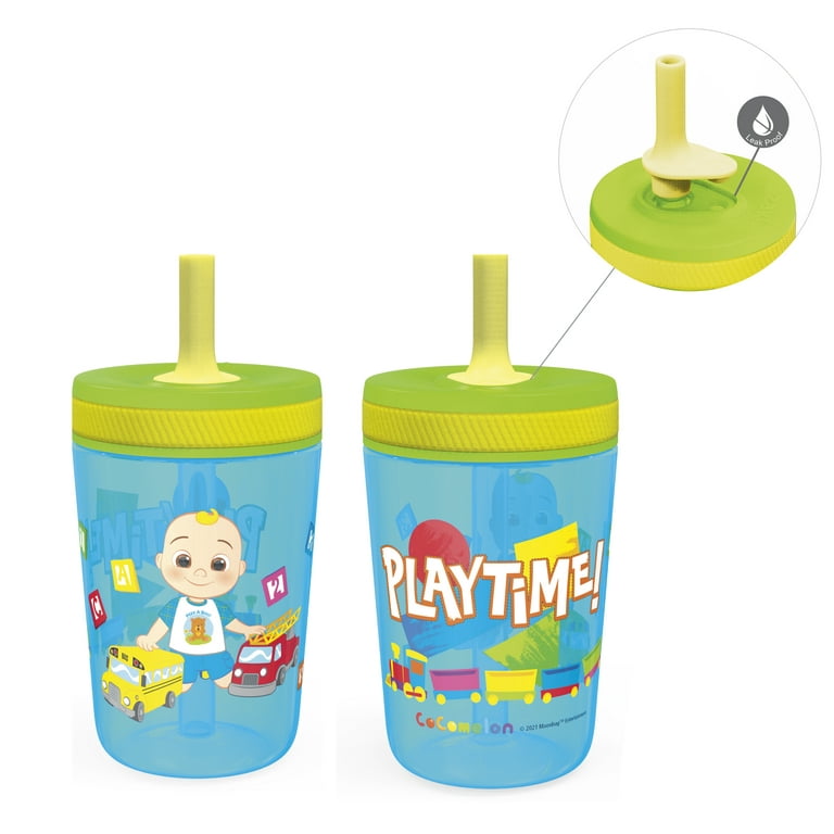 Zak Designs 15oz Cocomelon Kelso Tumbler Set, Leak-Proof Screw-On Lid with Straw Made of Durable Plastic and Silicone, Perfect Bundle for Kids, 1
