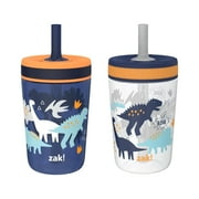Zak Designs 15oz Kelso Toddler Cups For Travel or At Home, Durable Plastic Sippy Cups With Leak-Proof Design is Perfect For Kids (DinoRoar, Zaksaurus)