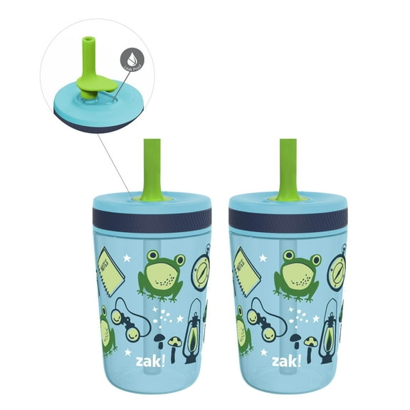 Zak Designs 15oz Kelso Toddler Cups For Travel or At Home, Durable Plastic Sippy Cups With Leak-Proof Design is Perfect For Kids (Campout)