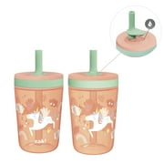 Zak Designs 15oz Kelso Toddler Cups For Travel or At Home, Durable Plastic Sippy Cups With Leak-Proof Design is Perfect For Kids (Unicorn)
