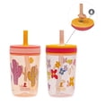 thumbnail image 1 of Zak Designs 15oz Plastic Kelso Straw Tumbler 2-Pack Inspired by St. Jude Patient Art Floral Cactus, 1 of 2