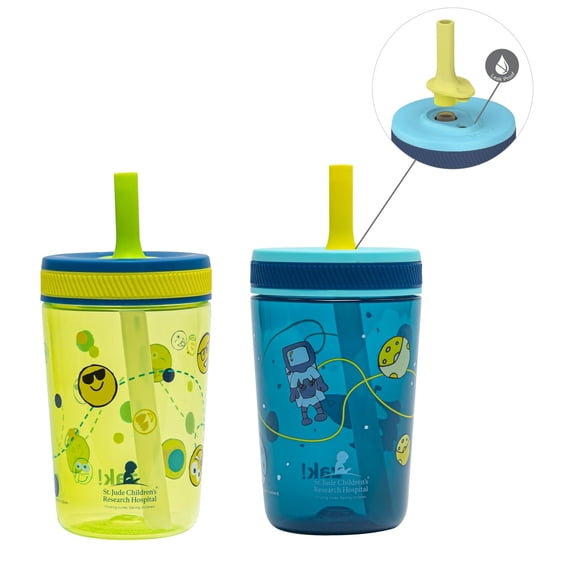 Zak Designs 15oz Plastic Kelso Straw Tumbler 2-Pack Inspired by St. Jude Patient Art Space Smiles