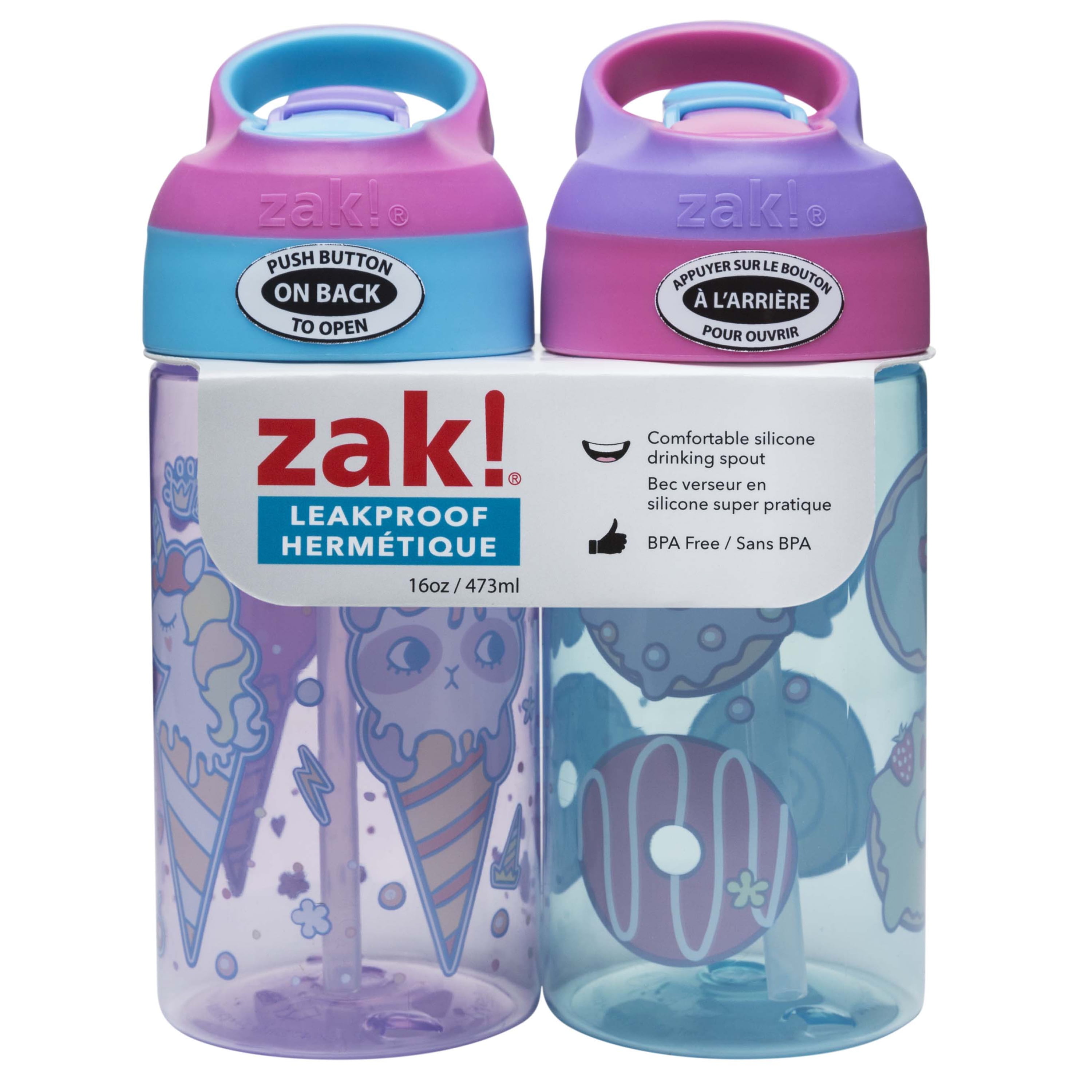 Zak! Designs 16 Ounce Donut Bottle, 2 Count
