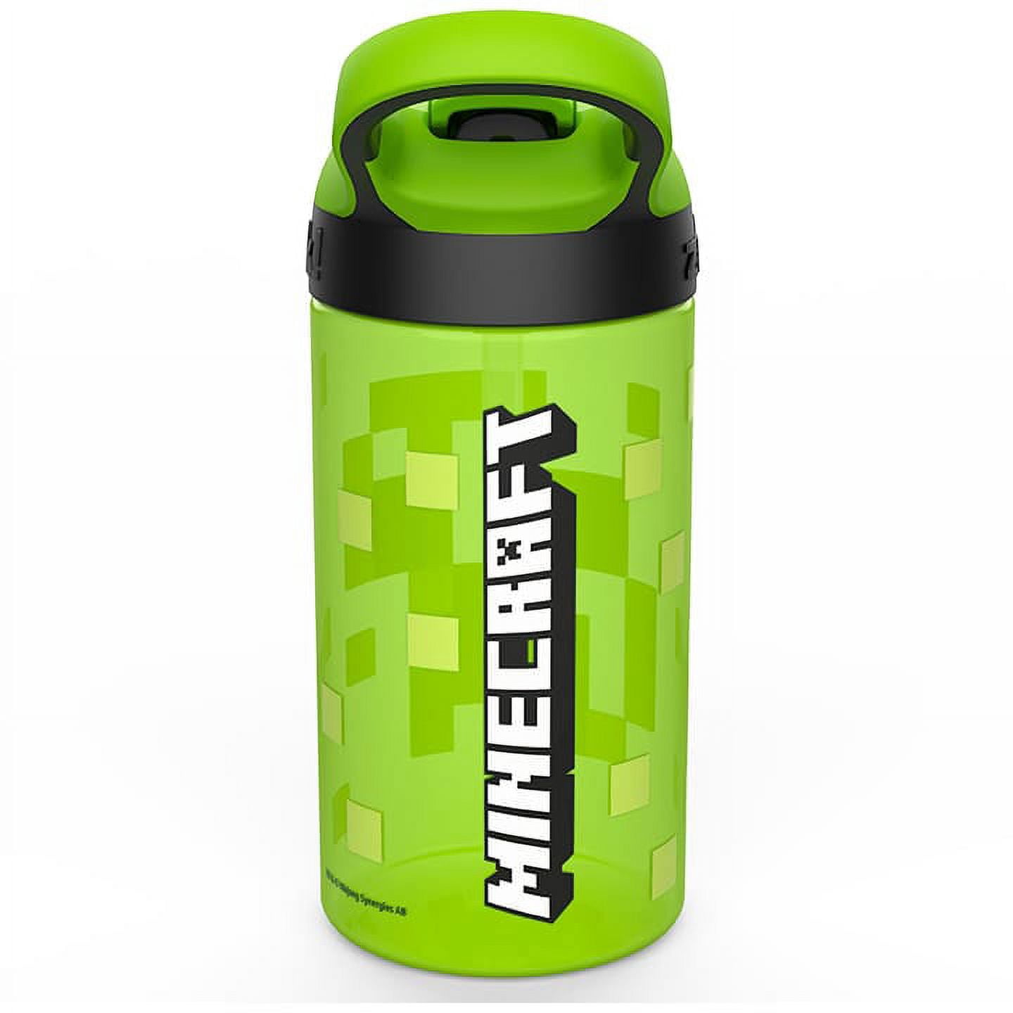 Zak Designs 16 oz Green and Black Plastic Water Bottle with Straw and Flip-Top Lid