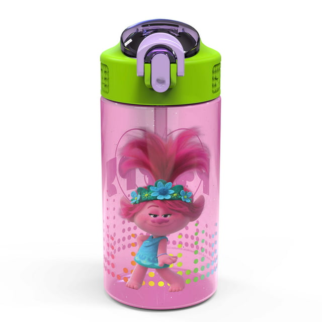 Zak Designs 16 oz Pink, Purple and Green Plastic Water Bottle with Straw and Wide Mouth Lid