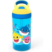Zak Designs 16oz Baby Shark Kids Durable Plastic Water Bottle with Straw and Built in Carrying Loop, Leak-Proof, Underwater Friends