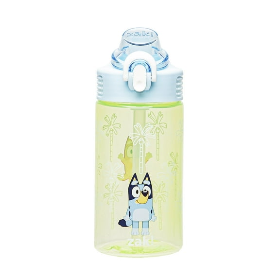 Zak Designs 16oz Bluey Kids Water Bottle For School or Travel, Durable Plastic Water Bottle With Straw, Handle, and Leak-Proof, Pop-Up Spout Cover (Bluey & Bingo)
