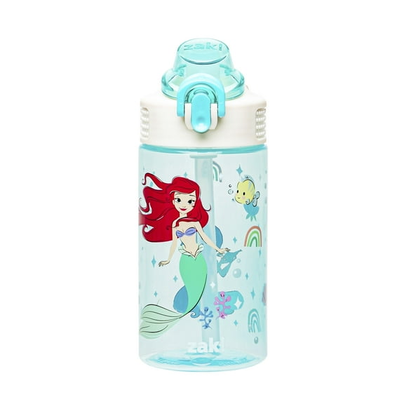 Zak Designs 16oz Disney Princess Water Bottle For School or Travel, Durable Plastic Water Bottle With Straw, Handle, and Leak-Proof, Pop-Up Spout Cover (Ariel & Jasmine)