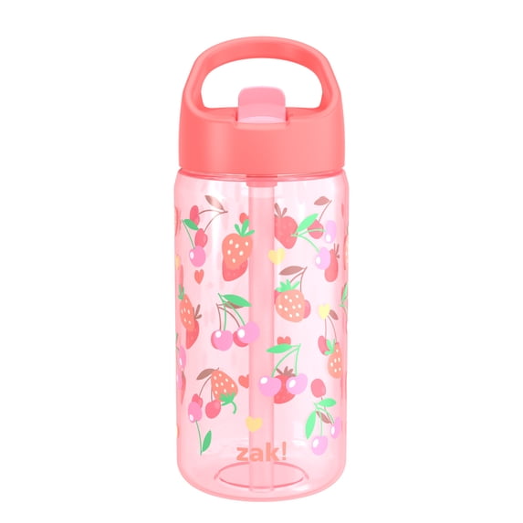 Zak Designs 16oz Durable Plastic Siply Water Bottle with Flip Up Straw and Built-In Carry Handle, Fruit