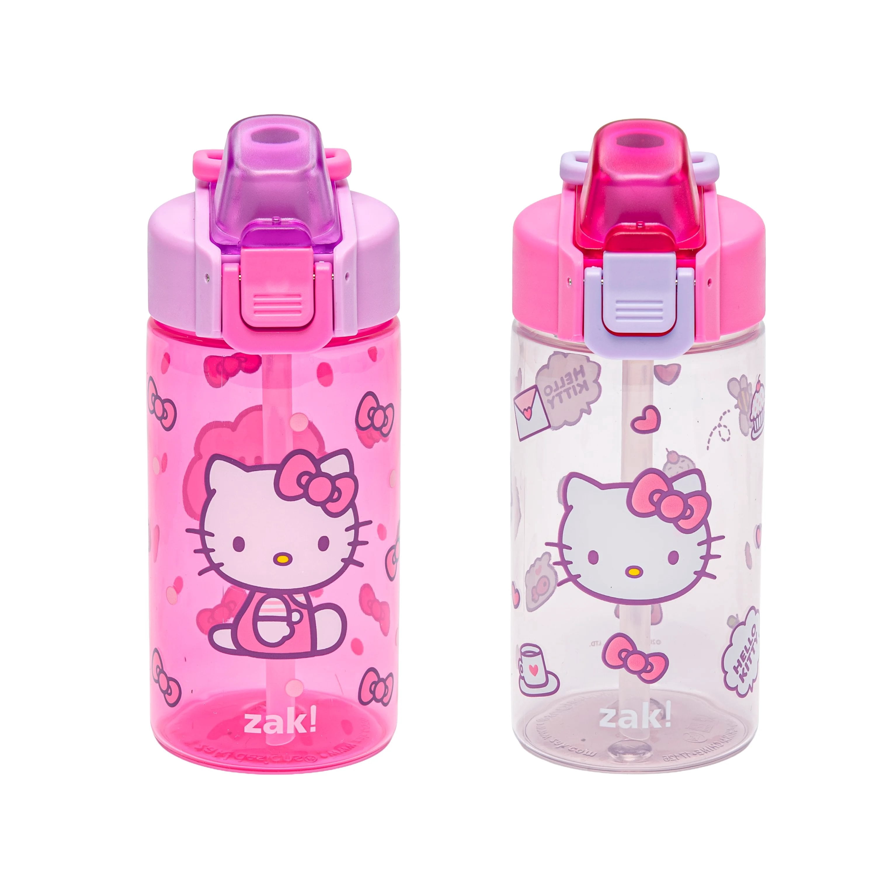 Zak Designs 16oz Hello Kitty Jubilation Durable Plastic Water Bottle, 2pk.