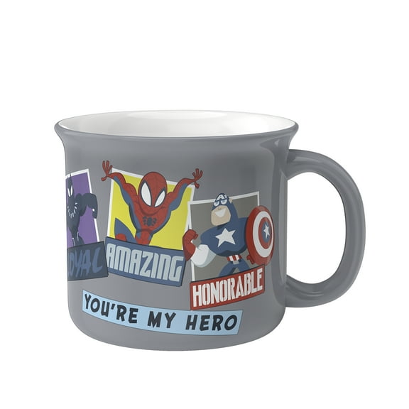 Zak Designs 16oz Marvel Camper Ceramic Mug with Handle, Gray
