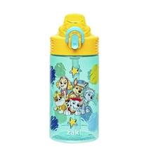 Zak Designs 16oz PAW Patrol Water Bottle For School or Travel, Durable Plastic Water Bottle With Straw, Handle, and Leak-Proof, Pop-Up Spout Cover (Chase, Marshall, Skye, Rubble, Everest)