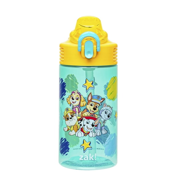 Zak Designs 16oz PAW Patrol Water Bottle For School or Travel, Durable Plastic Water Bottle With Straw, Handle, and Leak-Proof, Pop-Up Spout Cover (Chase, Marshall, Skye, Rubble, Everest)