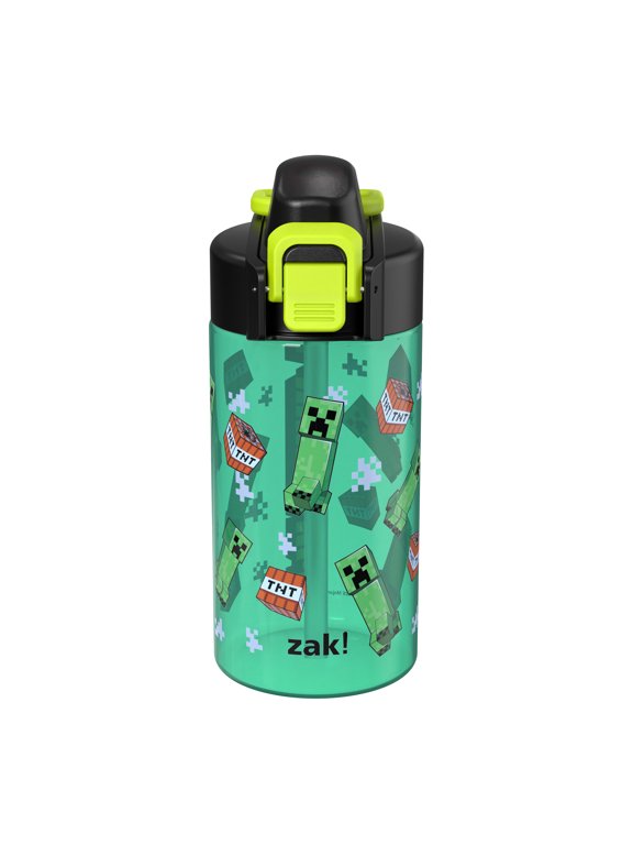 16oz Minecraft Durable Plastic Jubilation Water Bottle with Folding Handle and Push Button, Locking Lid