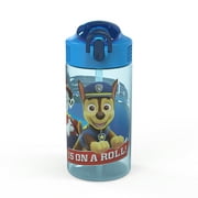 Zak Designs 16oz Paw Patrol Kids Straw Water Bottle, Durable Plastic Park Bottle with Easy-Open Locking Spout Cover for Travel, Built in Carry Handle