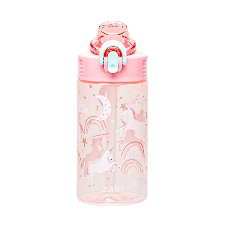 Zak Designs Sage Water Bottle For School or Travel, 16oz Durable Plastic Water Bottle With Straw, Handle, and Leak-Proof, Pop-Up Spout Cover