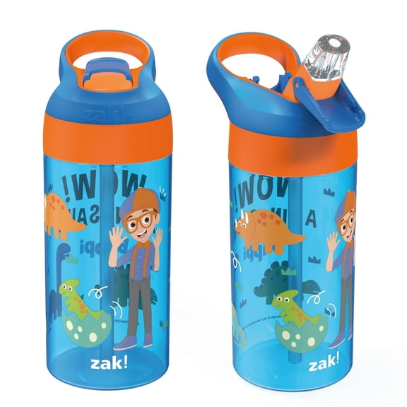 Zak Designs 17.5oz Blippi Kids Water Bottle with Spout Cover and Built-in Carrying Loop, Made of Durable Plastic, Leak-Proof Design for Travel (17.5 oz, Pack of 2)