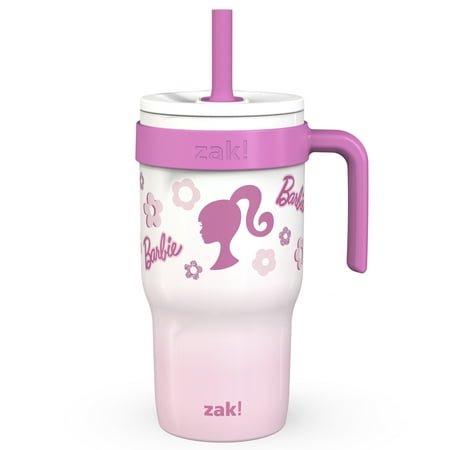 Zak Designs 18oz Barbie Kids Straw Handle Tumbler, Stainless Steel Vacuum Insulated Cruiser Tumbler with Silicone Straw Utilizing Leak-Proof Valve, Travel Straw Tumbler with Handle
