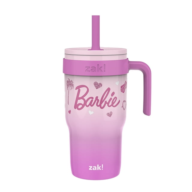 Zak Designs 18oz Barbie Kids Straw Handle Tumbler, Stainless Steel Vacuum Insulated Cruiser