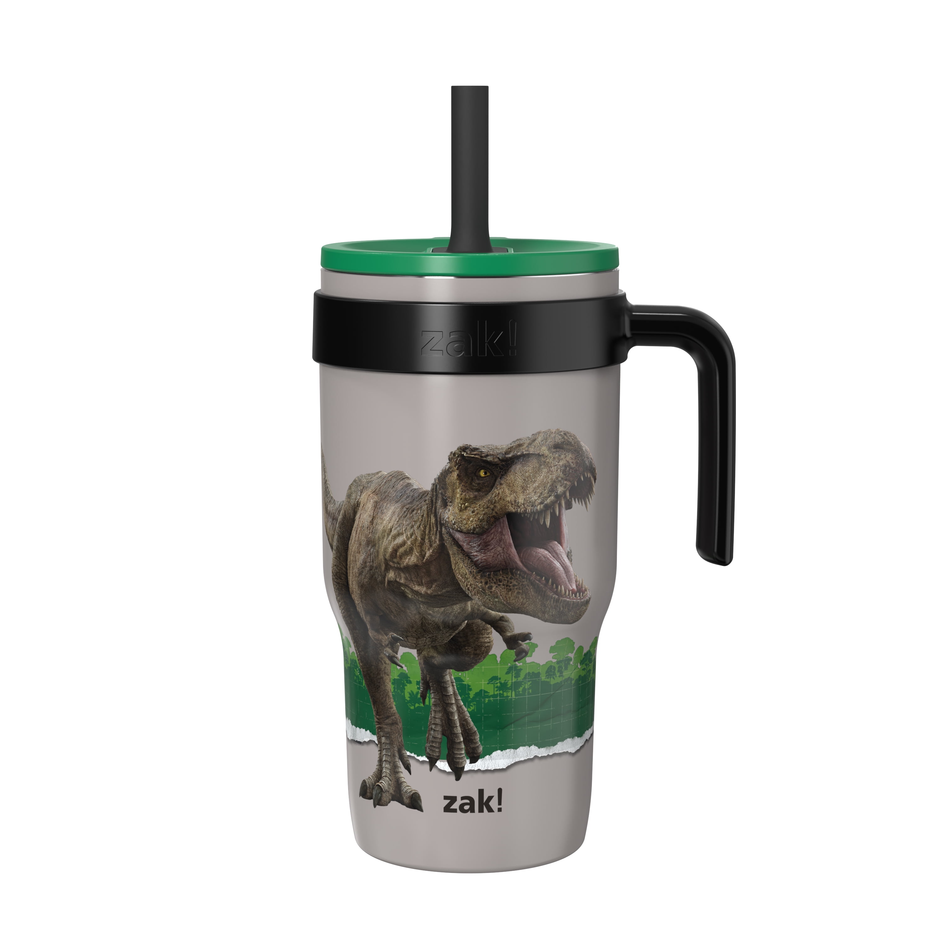 Zak Designs 18oz Jurassic Park Kids Straw Handle Gray Tumbler