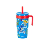 Zak Designs 18oz Sonic Kids Straw Handle Tumbler, Stainless Steel Vacuum Insulated Cruiser Tumbler with Silicone Straw Utilizing Leak-Proof Valve, Sonic and Sha