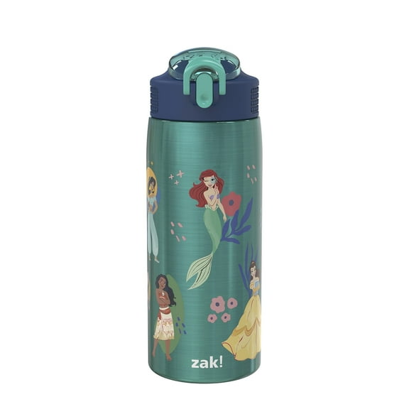 Zak Designs 19 oz Disney Princess Water Bottle for Travel and At Home, Vacuum Insulated Stainless Steel with Locking Spout Cover, Built-In Carrying Loop, Leak-Proof Design (Disney Princess)