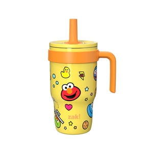 Zak Designs 10oz Sesame Street Stainless Steel Straw Tumbler with Handle, Leak Proof, Yellow