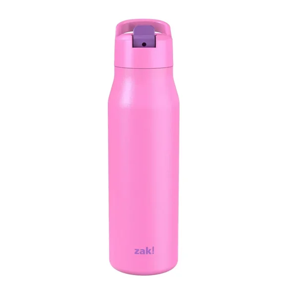 Zak Designs 20 fl oz Double Walled Stainless Steel Tranquility Insulated Straw Bottle - Light Pink