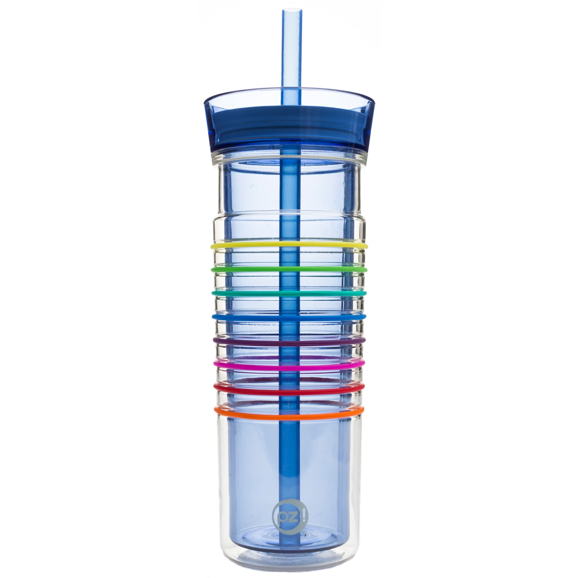 Zak Designs 20 oz. Travel Straw Tumbler HydraTrak Double-Wall Insulated  Plastic with Silicone Water Intake Tracker Bands, Periwinkle 