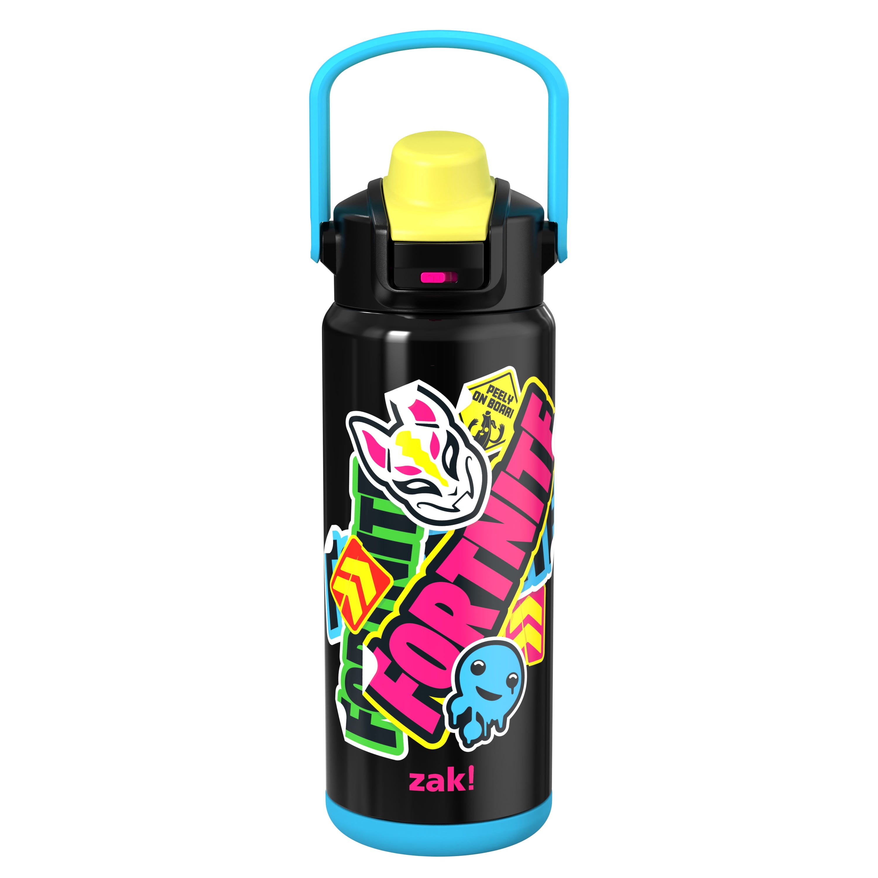 Zak Designs 20oz Fortnite Stainless Steel Liberty Water Bottle with Push Button Lid, Lock, and Carry Handle