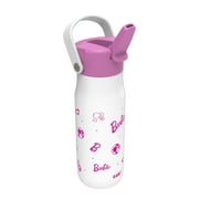 Zak Designs 20oz Harmony Barbie Water Bottle for Travel or At Home, Recycled Stainless Steel is Leak-Proof When Closed and Vacuum Insulated with Straw Lid and Carry Handle (White)