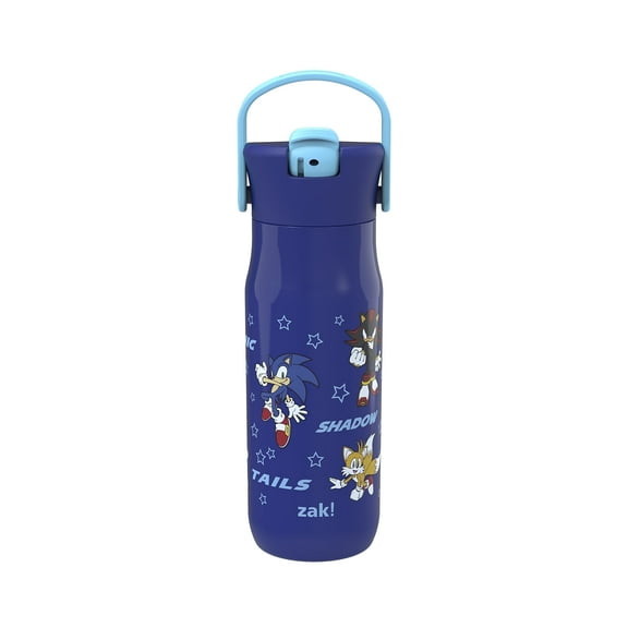 Zak Designs 20oz Harmony Modern Sonic Water Bottle for Travel or At Home, Stainless Steel is Leak-Proof When Closed and Vacuum Insulated with Straw Lid and Carry Handle (Sonic the Hedgehog)