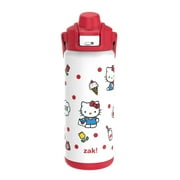 Zak Designs 20oz Hello Kitty Kids Straw Water Bottle, Stainless Steel Vacuum Insulated Liberty Bottle with Easy-Open Locking Spout Cover for Travel, Built in Carry Handle