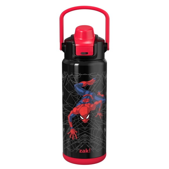 Zak Designs 20oz Spiderman Stainless Steel Liberty Water Bottle with Push Button Lid, Lock, and Carry Handle
