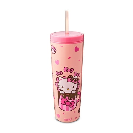Zak Designs 23oz Hello Kitty Durable Plastic Bravo Tumbler with Straw