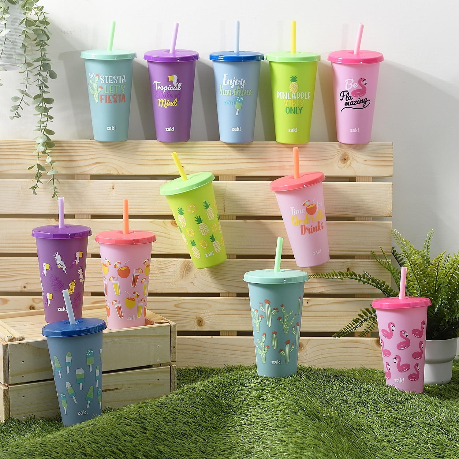 Zak Designs 25oz Color-Changing Cups, Straw Tumblers 12-Pack