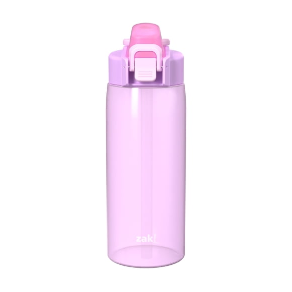 Zak Designs 25oz Durable Plastic Jubilation Water Bottle with Push Button Locking Lid and Built-in Carry Handle, Purple